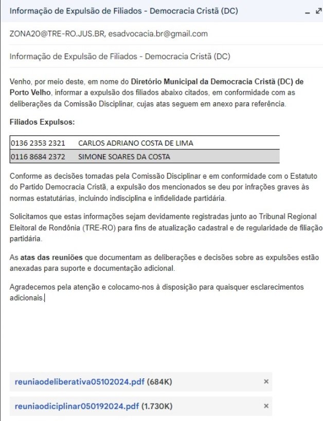 URGENTE: DC CONFIRMA A EXPULSÃO DE 9 CANDIDATOS EM PORTO VELHO